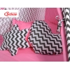 MEGA Set: Tipi Zelt+ Spielmatte+ Kissen - Chevron schwarz/ dunkel rosa