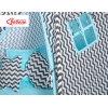 MEGA Set: Tipi Zelt Kinderspiel-Zelt+ Spielmatte+ Kissen - Chevron schwarz/ hell blau