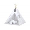 MINI Set: Teepee Kinderspiel-Zelt mit Spielmatte und Schmuckfedern GRATIS! - Blau-graue Sternen/grau