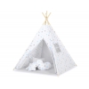 MINI Set: Teepee Kinderspiel-Zelt mit Spielmatte und Schmuckfedern GRATIS! - Blau-graue Sternen/grau