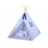 MINI Set: Teepee Kinderspiel-Zelt mit Spielmatte und Schmuckfedern GRATIS! - blaue Sternen/grau
