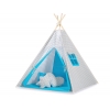 MINI Set: Teepee Kinderspiel-Zelt mit Spielmatte und Schmuckfedern GRATIS! - Grau kariert-türkis