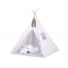 MINI Set: Teepee Kinderspiel-Zelt mit Spielmatte und Schmuckfedern GRATIS! - Rosa-graue Sternen/grau