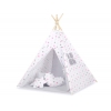 MINI Set: Teepee Kinderspiel-Zelt mit Spielmatte und Schmuckfedern GRATIS! - Rosa-graue Sternen/grau