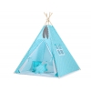 MINI Set: Teepee Kinderspiel-Zelt mit Spielmatte und Schmuckfedern GRATIS! - Türkis-Punktemuster