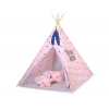 MINI Set: Tipi Kinderspiel-Zelt mit Spielmatte und Schmuckfedern GRATIS! - rosa-blaue Sternen/grau