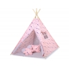 MINI Set: Tipi Kinderspiel-Zelt mit Spielmatte und Schmuckfedern GRATIS! - rosa-blaue Sternen/grau