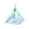 MINI Set: Tipi Kinderspiel-Zelt mit Spielmatte und Schmuckfedern GRATIS! - türkis Punkt-Muster