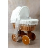 Natur Stubenwagen mit Haube mit 7-tlg Bettwäsche-Set in Weiß