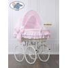 Stubenwagen aus Weiße Rattan mit Rosa Bezug