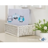 Polar Fleece Babydecke - Eulen Bigi Zibi & Adele - grau-türkis