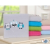 Polar Fleece Babydecke - Eulen Bigi Zibi & Adele - grau-türkis