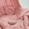 Puderrosa Bett-set für Weidenkorb - Bärenkopfform