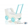 Holzpuppenwagen Mila Türkis Weiß mit Bettwäsche 135025-623