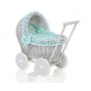 Puppenwagen aus Grau Weide Bettwäsche Minze Punktmuster nr 61702-1034