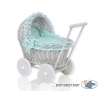Puppenwagen aus Grau Weide Bettwäsche Minze Punktmuster nr 61702-1034