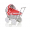 Puppenwagen aus Grau Weide Bettwäsche Rot mit Punktmuster nr 61702-763