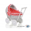 Puppenwagen aus Grau Weide Bettwäsche Rot mit Punktmuster nr 61702-763