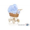 Puppenwagen aus Weide Bettwäsche Blau mit Punktmuster nr 1699-741