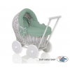 Puppenwagen aus Weide Grau weißgrün Bettset