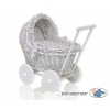 Puppenwagen Grau Weide Bettwäsche Grau mit Weiß Punktmuster nr 61702-583
