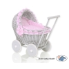 Puppenwagen Grau Weide Bettwäsche Rosa Punktmuster nr 61702-553