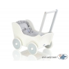Puppenwagen aus Holz mit Bettwäsche Set Mila Weiß Grau