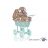 Puppenwagen Minze Weidengeflecht Bettwäsche Braun Punktmuster nr 21699-584
