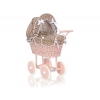 Rattan Puppenwagen Puderrosa Weide Bettwäsche Braun Punktmuster nr 11699-584