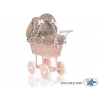 Rattan Puppenwagen Puderrosa Weide Bettwäsche Braun Punktmuster nr 11699-584