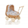Puppenwagen Vintage Holz und Weide Bettwäsche Grau Weiß-Punktemuster nr 1701-535