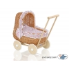 Puppenwagen Vintage Holz und Weide Bettwäsche rosa Blümchen nr 1701-533