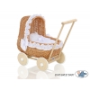 Puppenwagen Vintage Holz und Weide Weiß mit Stickerei nr 1701-906