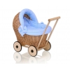 Puppenwagen Weide Bettwäsche Blau mit Weiß Punktmuster nr 1703-588