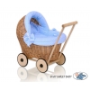Puppenwagen Weide Bettwäsche Blau mit Weiß Punktmuster nr 1703-588