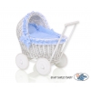 Puppenwagen Weide Bettwäsche Blau mit Weiß Punktmuster nr 71702-588