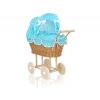 Puppenwagen Natur Weidenkorb  Bettwäsche  Türkis-Punktmuster nr 1699-552