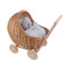 Puppenwagen aus natur Weide - Bettwäsche grau