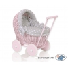 Puppenwagen Weide Rosa Bettwäsche Grau mit Weiß Punktmuster nr 81703-583
