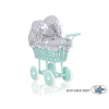 Retropuppenwagen Minze Weide mit Puppen Bettwäsche Grau mit Weiß Punktmuster nr 21699-583