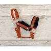 Set  für Hobby Horse: Die Halfter A3 mit schwarzer Pelz + Halfter aus Kordel - schwarz-ginger