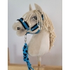 Set  für Hobby Horse: Die Halfter A3 mit schwarzer Pelz + Halfter aus Kordel - schwarz-turquoise
