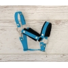 Set  für Hobby Horse: Die Halfter A3 mit schwarzer Pelz + Halfter aus Kordel - schwarz-turquoise