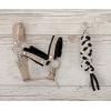 Set  für Steckenpferd: Halfter mit schwarzer Pelz mit Anbindestrick - schwarz-beige