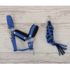 Set  für Steckenpferd: Halfter mit schwarzer Pelz mit Anbindestrick - schwarz-blau