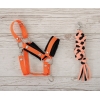 Set  für Steckenpferd: Halfter mit schwarzer Pelz mit Anbindestrick - schwarz-orange