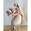 Set  für Steckenpferd: Halfter mit schwarzer Pelz mit Anbindestrick - schwarz-rosa