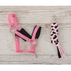 Set  für Steckenpferd: Halfter mit schwarzer Pelz mit Anbindestrick - schwarz-rosa