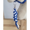 Set für Hobby Horse: Die Halfter A3 mit weißem Pelz + Kordel-Anbindestrick -weiß-blau