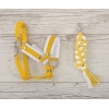 Set für Hobby Horse: Die Halfter A3 mit weißem Pelz + Kordel-Anbindestrick -weiß-gelb